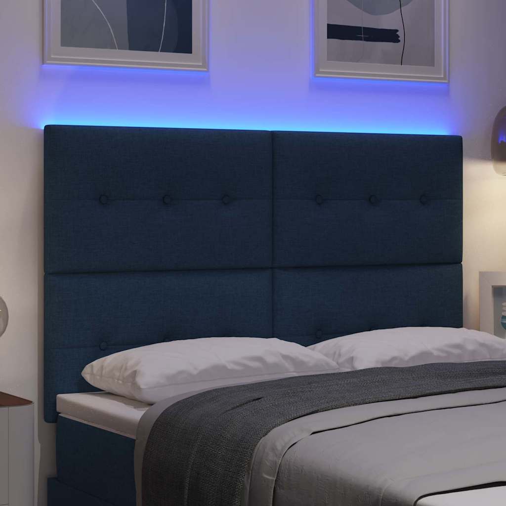 LED sengegavl med LED-lysstrimler Blå 160 cm Stof