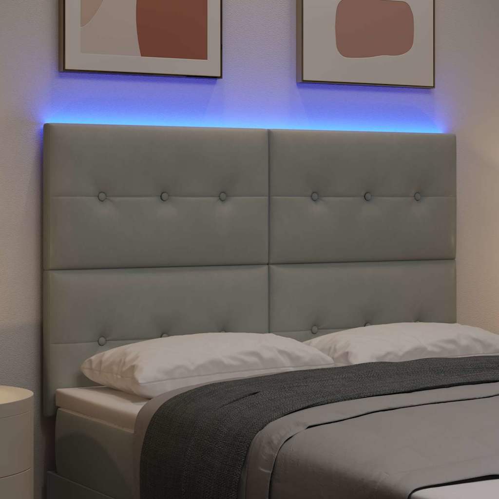 LED sengegavl med LED-lysstrimler Lysegrå 160 cm Fløjl