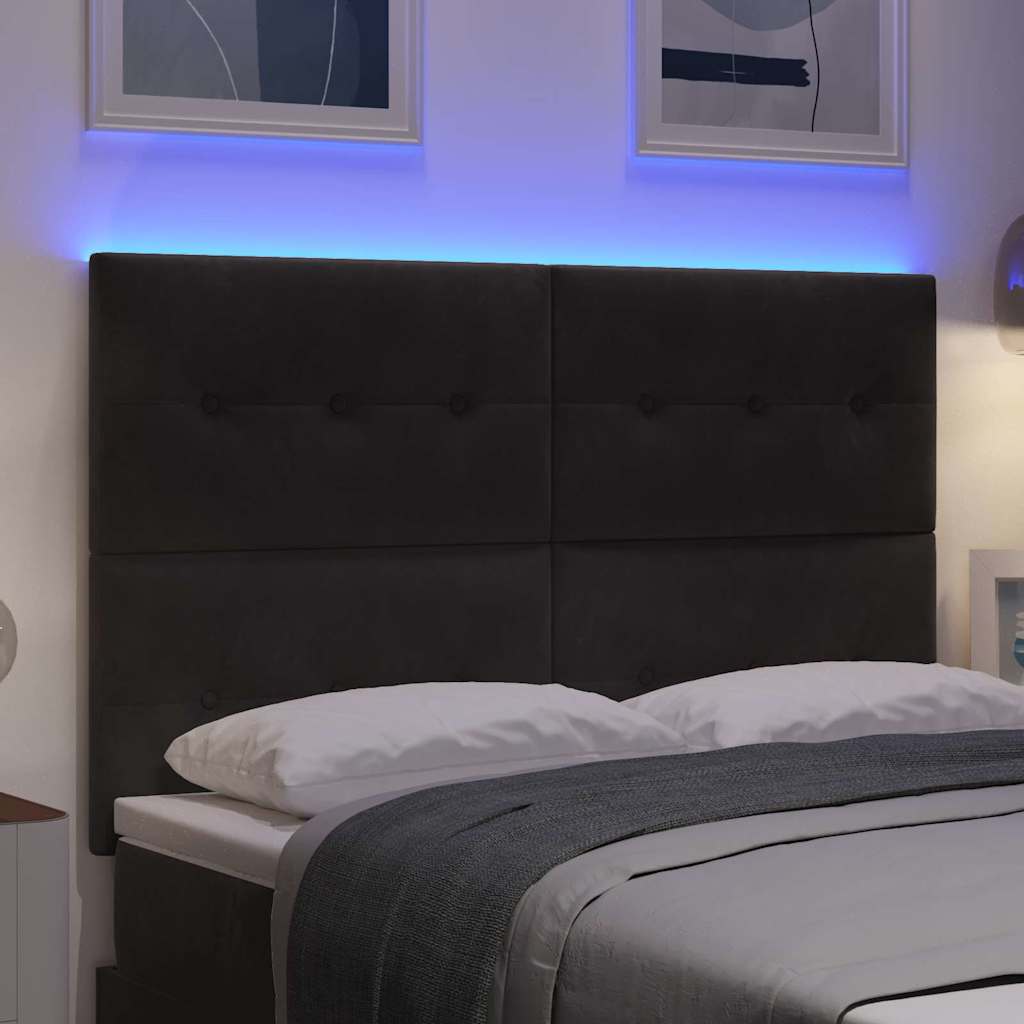 LED sengegavl med LED-lysstrimler Sort 160 cm Fløjl