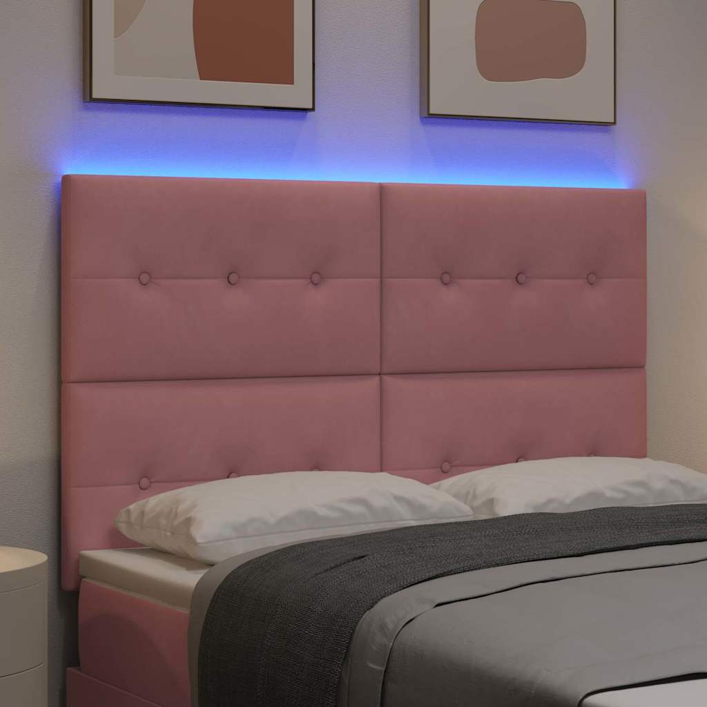 LED sengegavl med LED-lysstrimler Lyserød 160 cm Fløjl