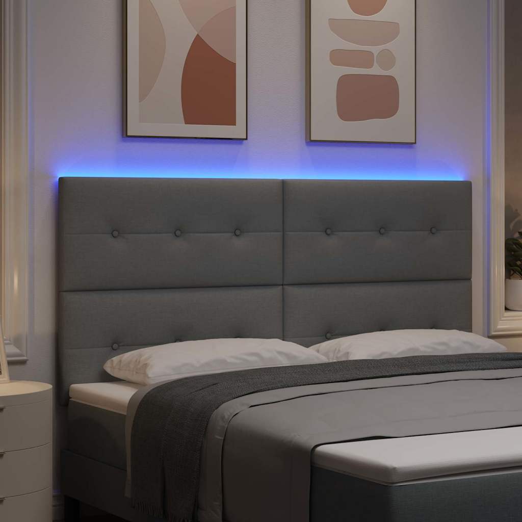 LED sengegavl med LED-lysstrimler Lysegrå 180 cm Stof
