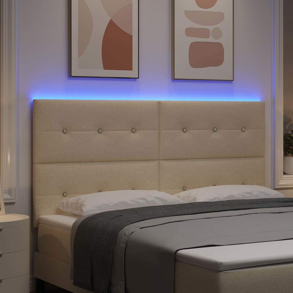 LED sengegavl med LED-lysstrimler Creme 180 cm Stof