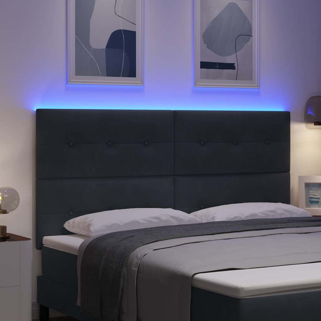 LED sengegavl med LED-lysstrimler Grå 180 cm Fløjl