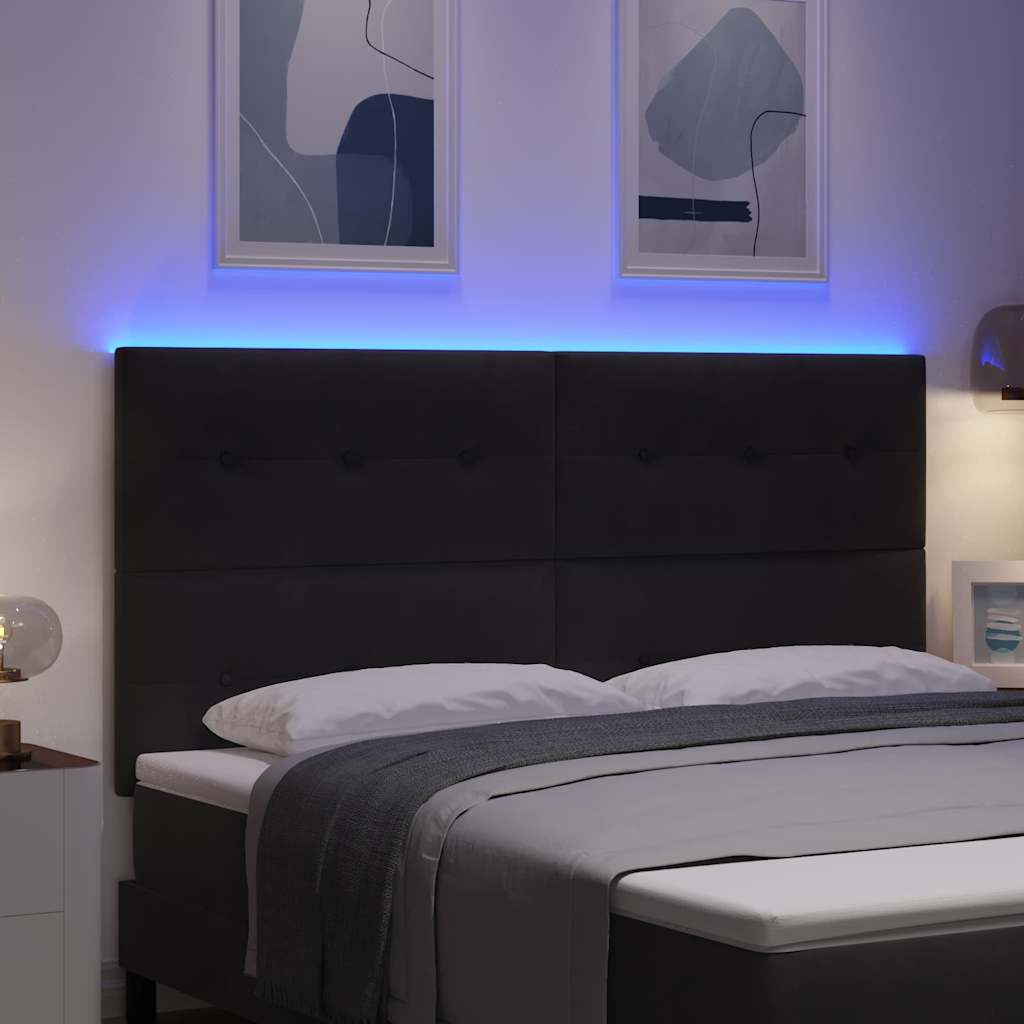 LED sengegavl med LED-lysstrimler Sort 180 cm Fløjl