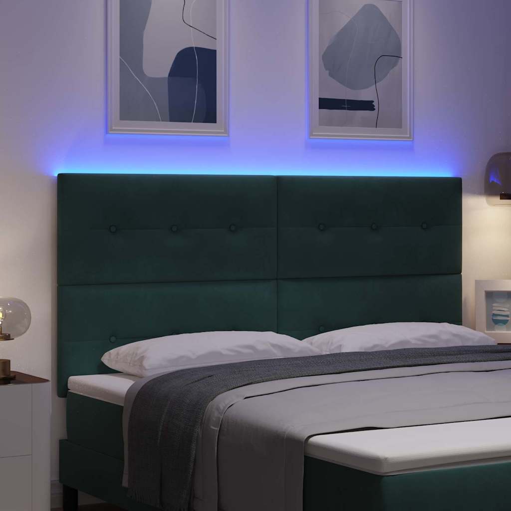 LED sengegavl med LED-lysstrimler Grøn 180 cm Fløjl