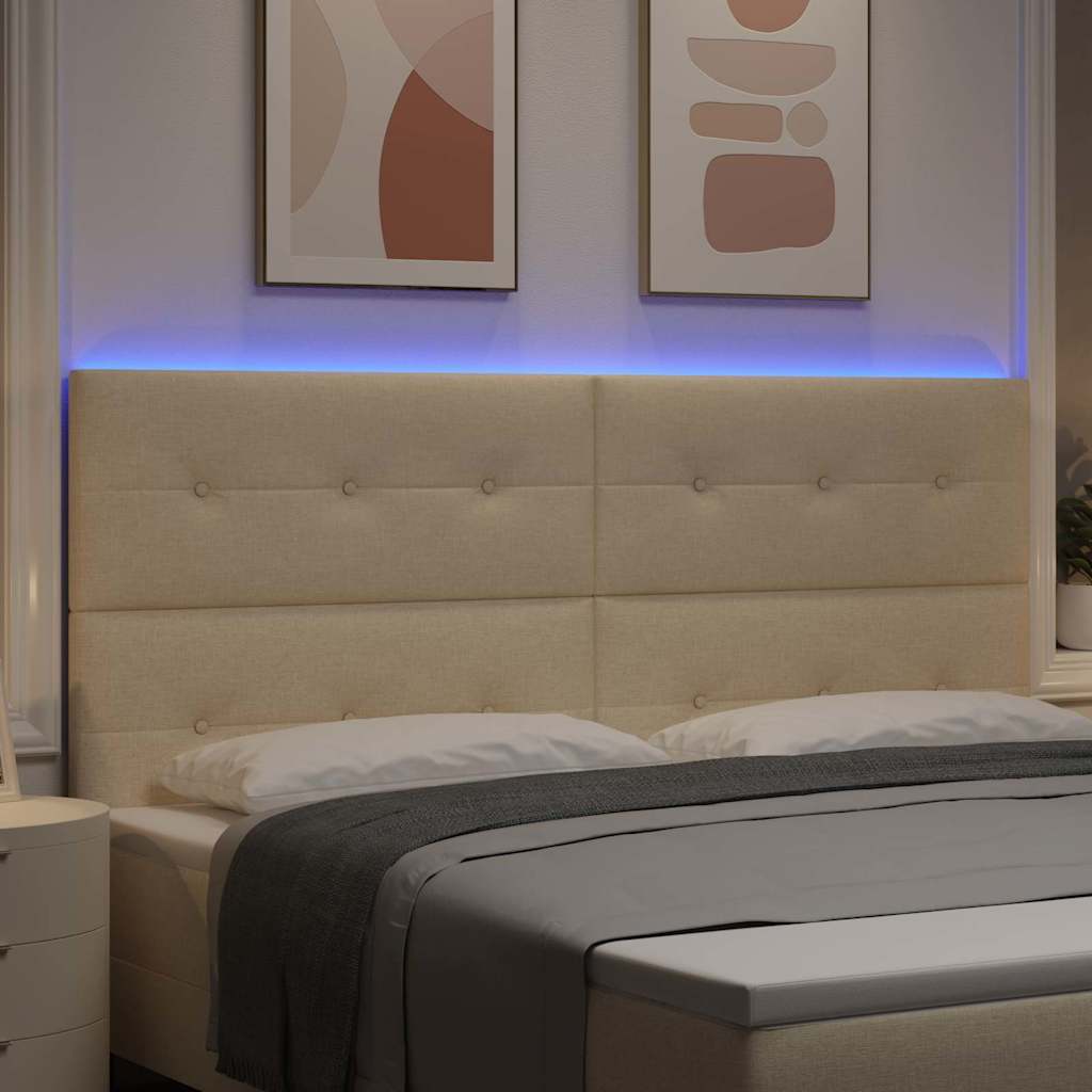 LED sengegavl med LED-lysstrimler Creme 200 cm Stof