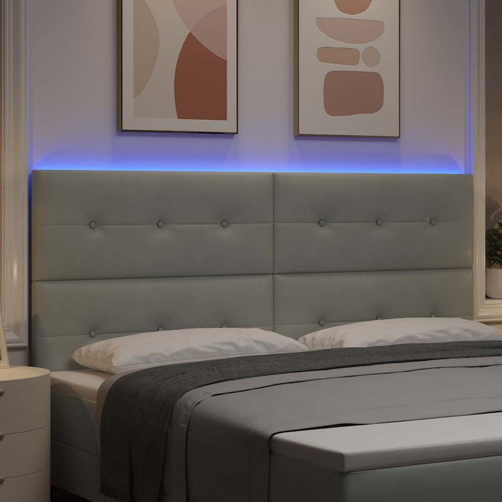 LED sengegavl med LED-lysstrimler Lysegrå 200 cm Fløjl