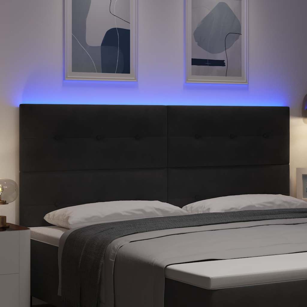 LED sengegavl med LED-lysstrimler Sort 200 cm Fløjl