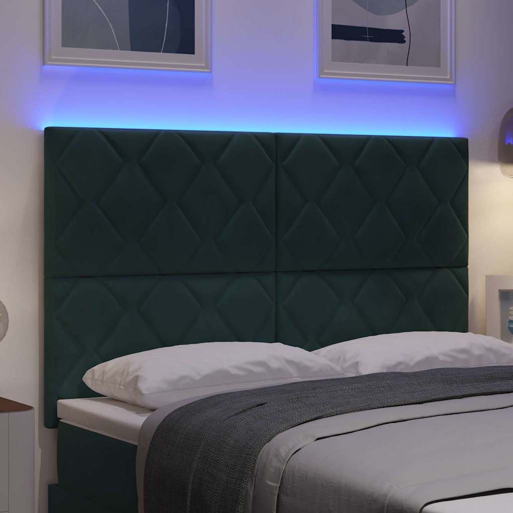 LED sengegavl Mørkegrøn 144 cm Fløjl