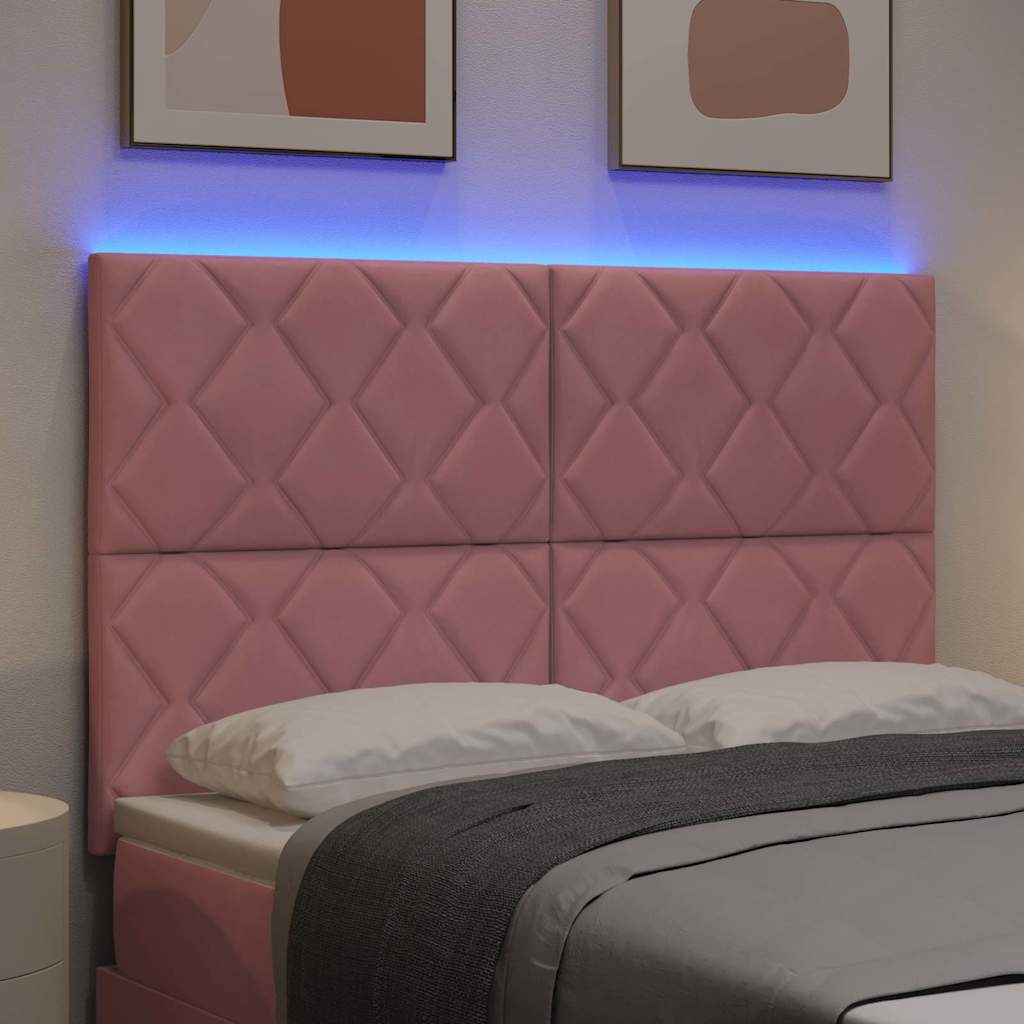 LED sengegavl Lyserød 144 cm Fløjl
