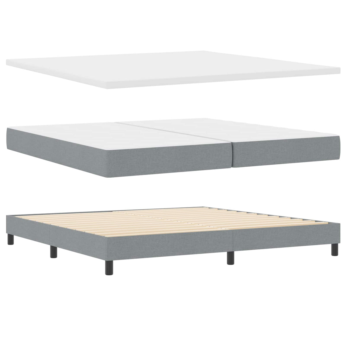 Box spring seng med hovedgærde Lysegrå 200 x 200 cm Stof