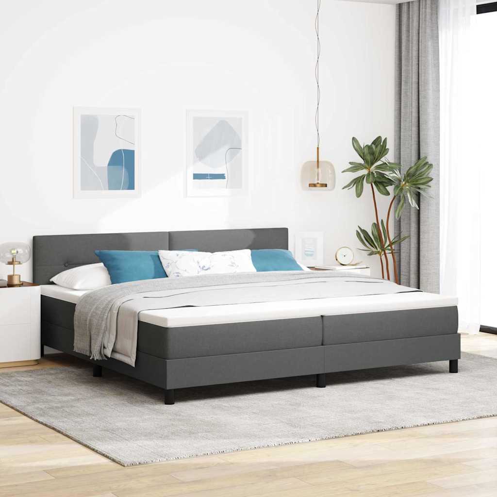 Box spring seng med hovedgærde Mørkegrå 200 x 200 cm Stof