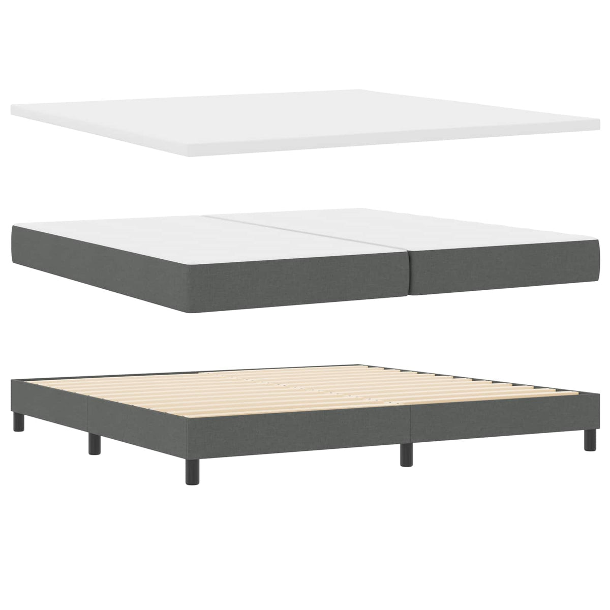 Box spring seng med hovedgærde Mørkegrå 200 x 200 cm Stof