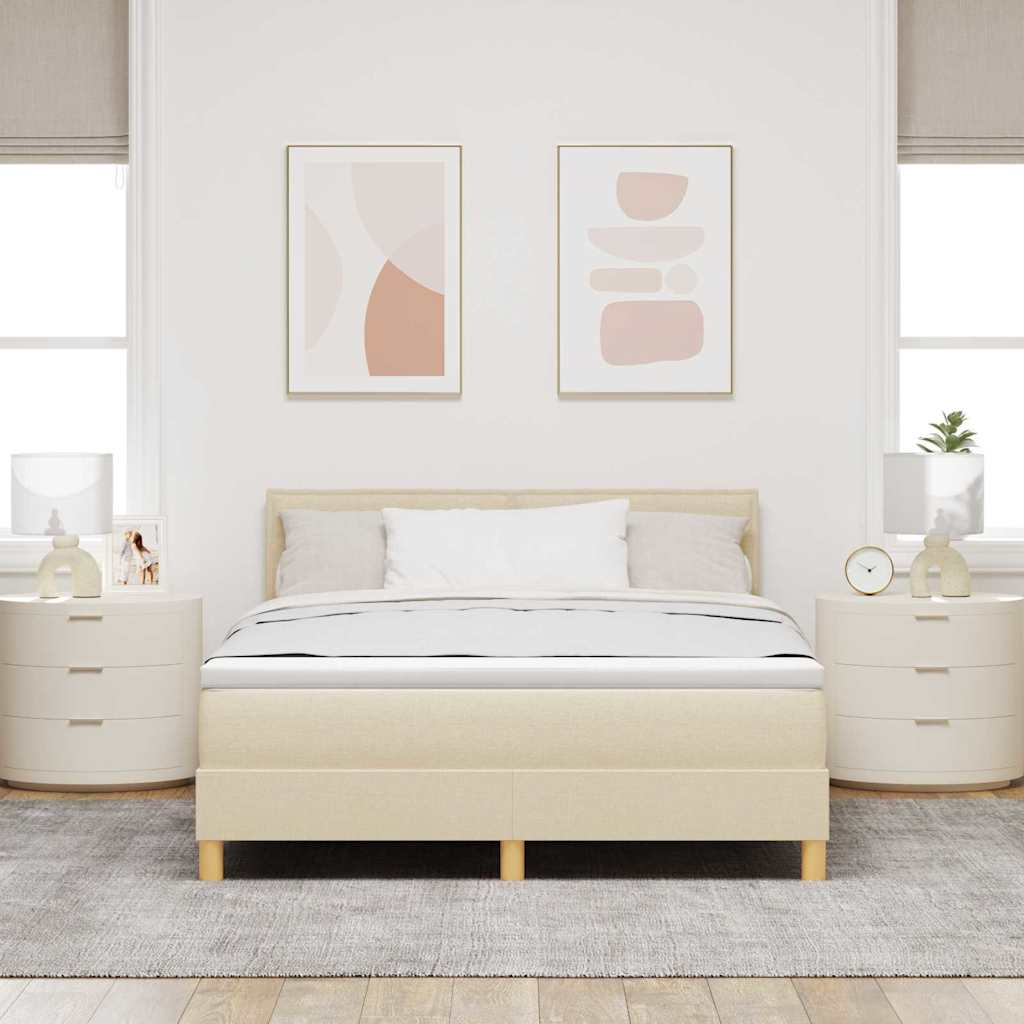 Box spring seng med pude med hovedgærde Creme 140 x 190 cm Stof