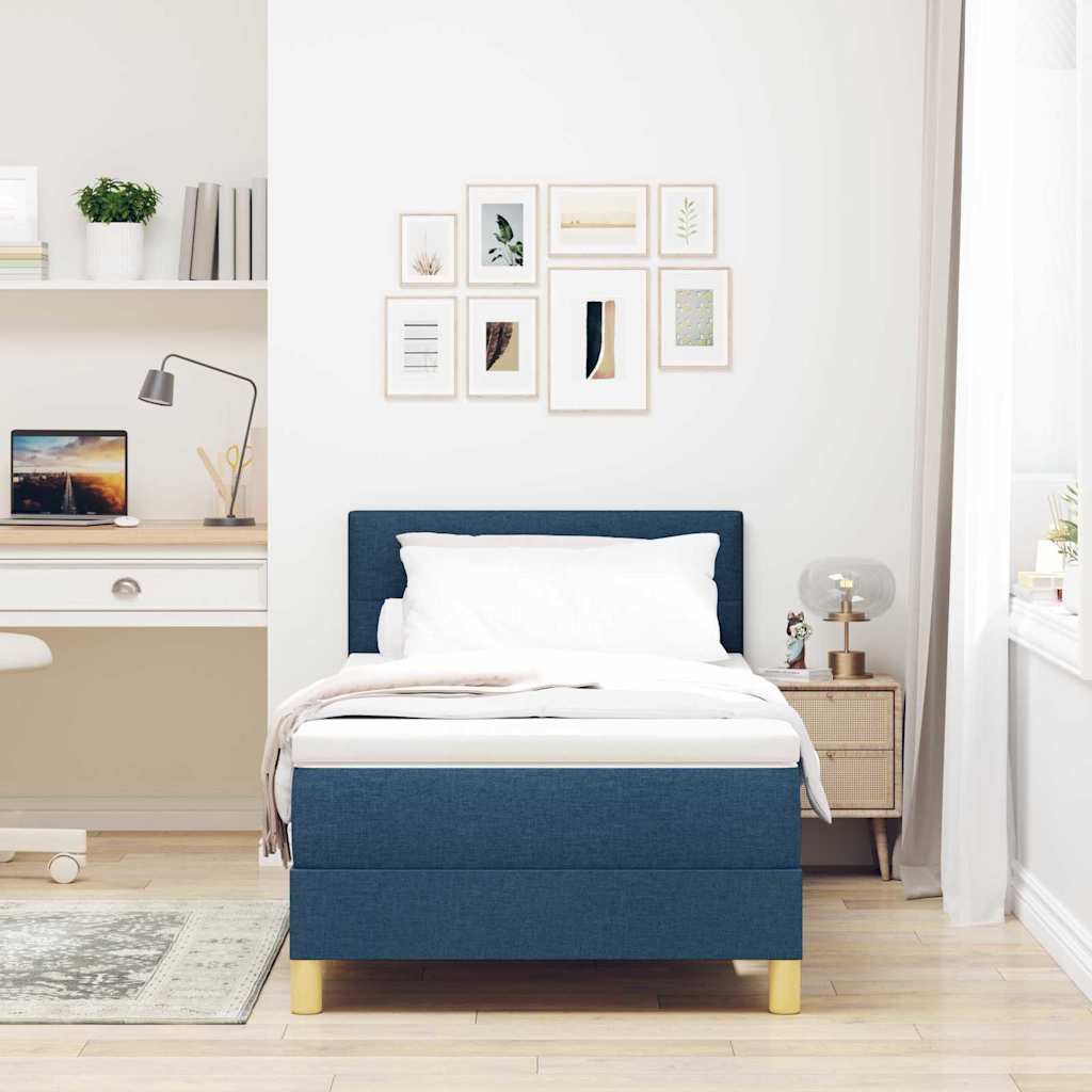 Box spring seng med pude med hovedgærde Blå 80 x 200 cm Stof