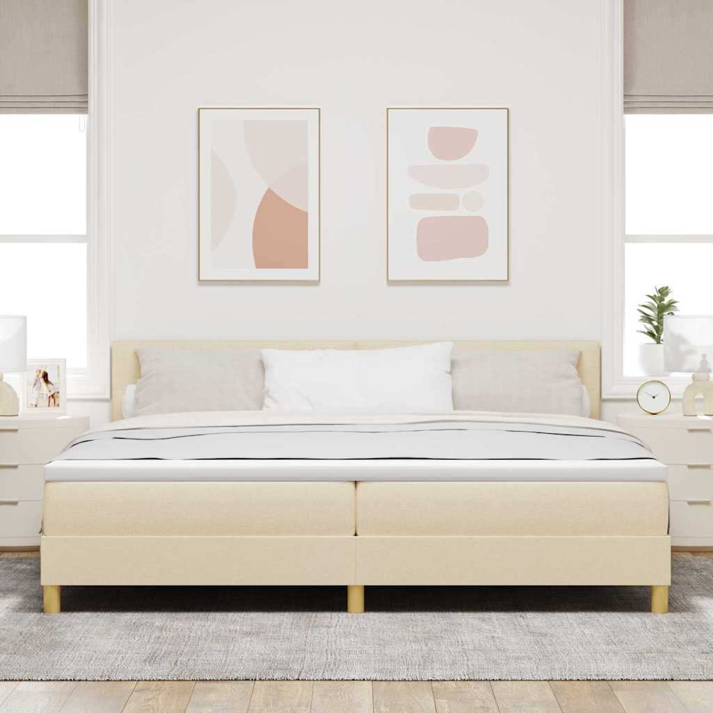 Box spring seng med pude med hovedgærde Creme 200 x 200 cm Stof