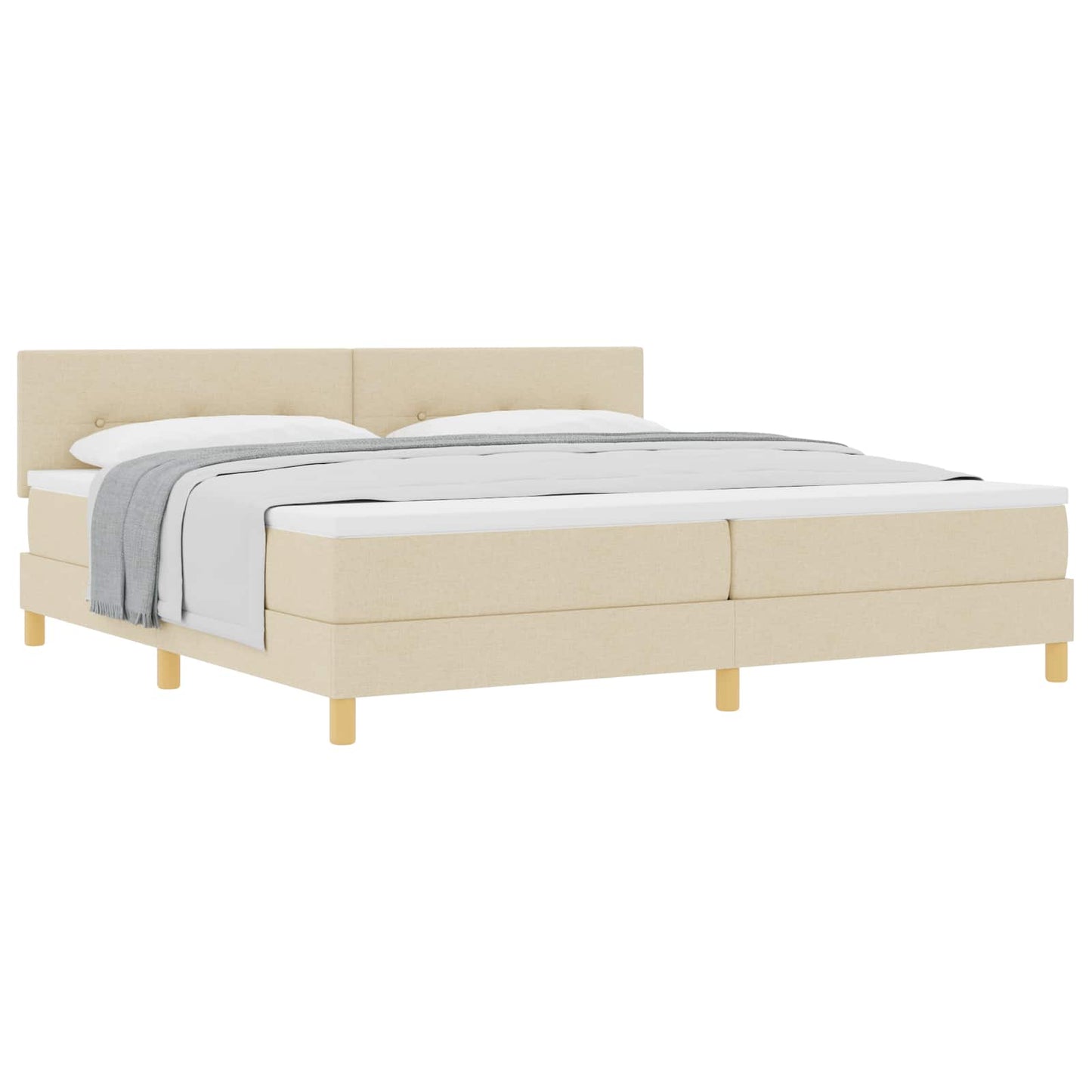 Box spring seng med pude med hovedgærde Creme 200 x 200 cm Stof