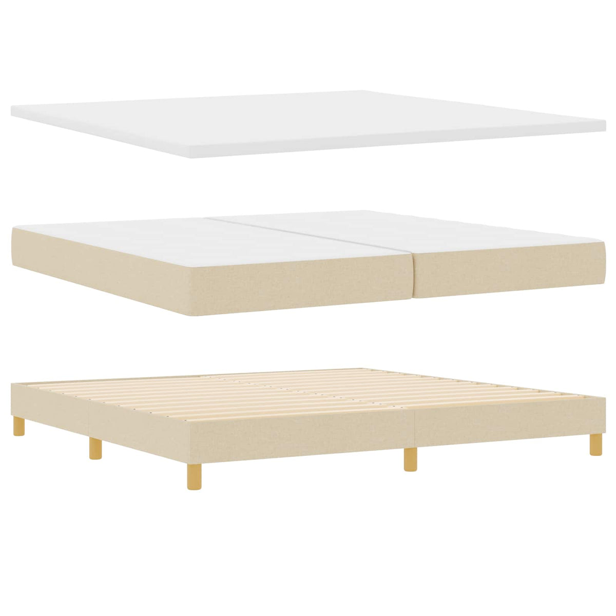 Box spring seng med pude med hovedgærde Creme 200 x 200 cm Stof