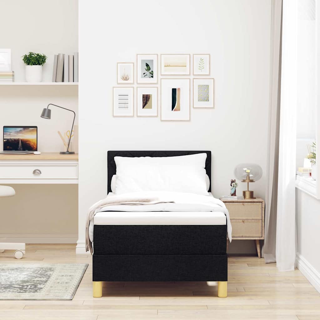 Box spring seng med pude med hovedgærde Sort 80 x 200 cm Stof