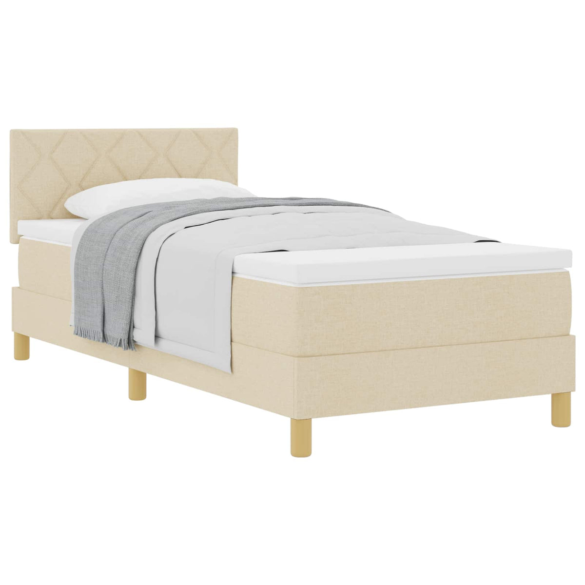 Box spring seng med pude med hovedgærde Creme 90 x 190 cm Stof