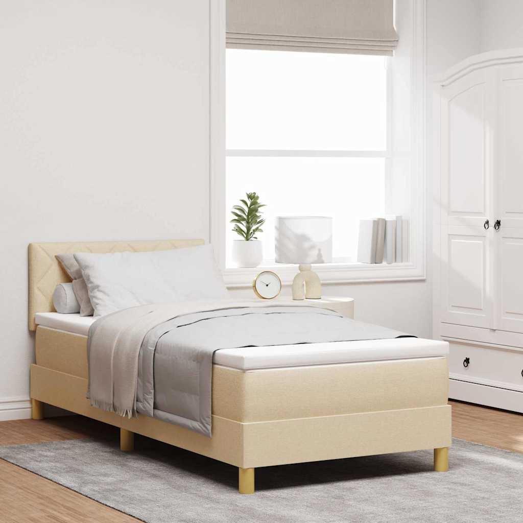Box spring seng med pude med hovedgærde Creme 90 x 200 cm Stof