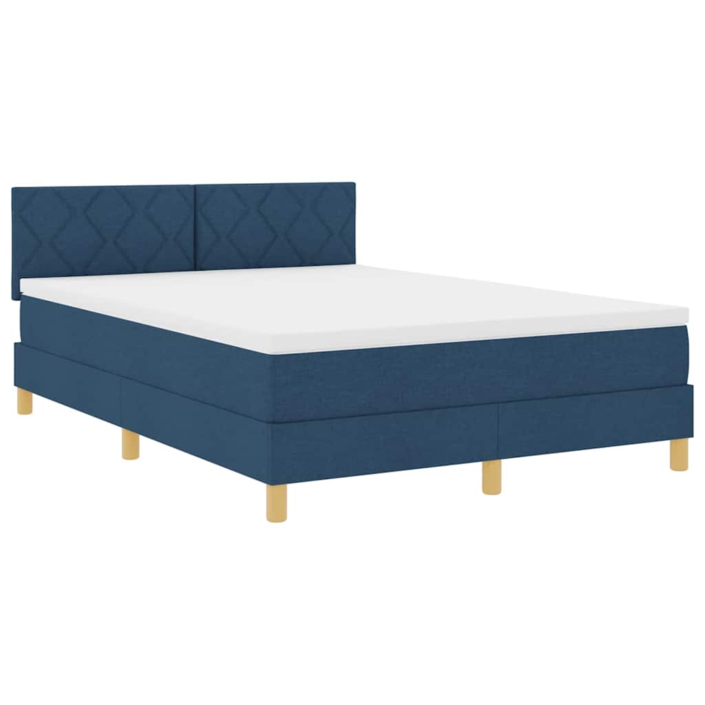 Box spring seng med pude med hovedgærde Blå 140 x 200 cm Stof