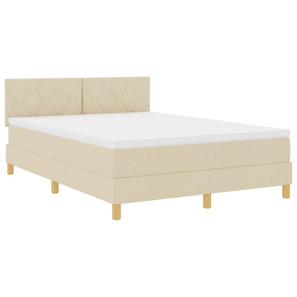 Box spring seng med pude med hovedgærde Creme 160 x 200 cm Stof