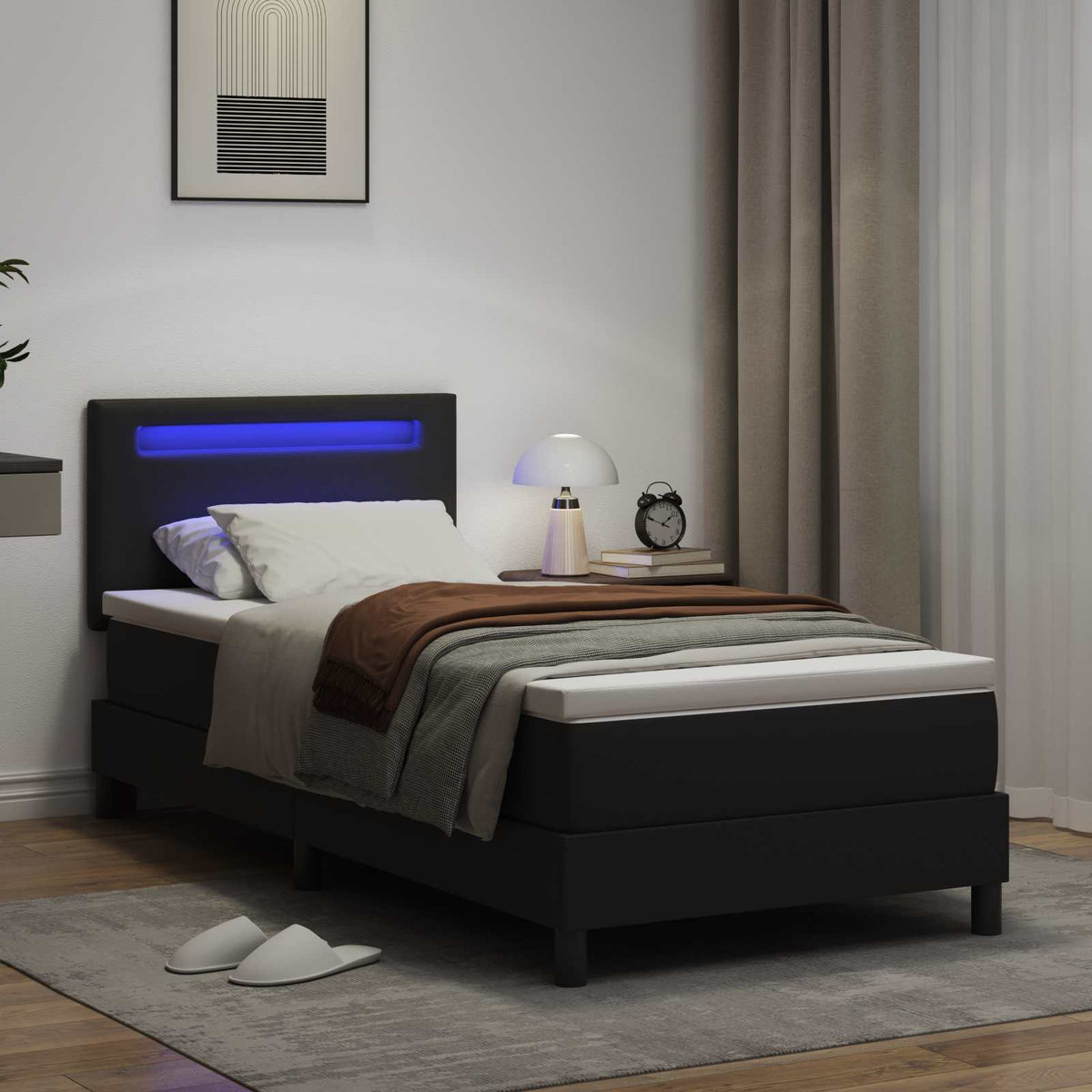 Box spring seng med hovedgærde Sort 100 x 200 cm Kunstlæder