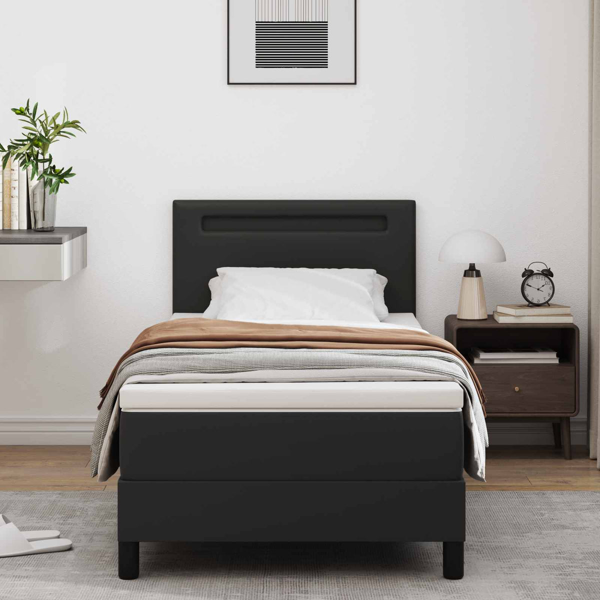 Box spring seng med hovedgærde Sort 100 x 200 cm Kunstlæder