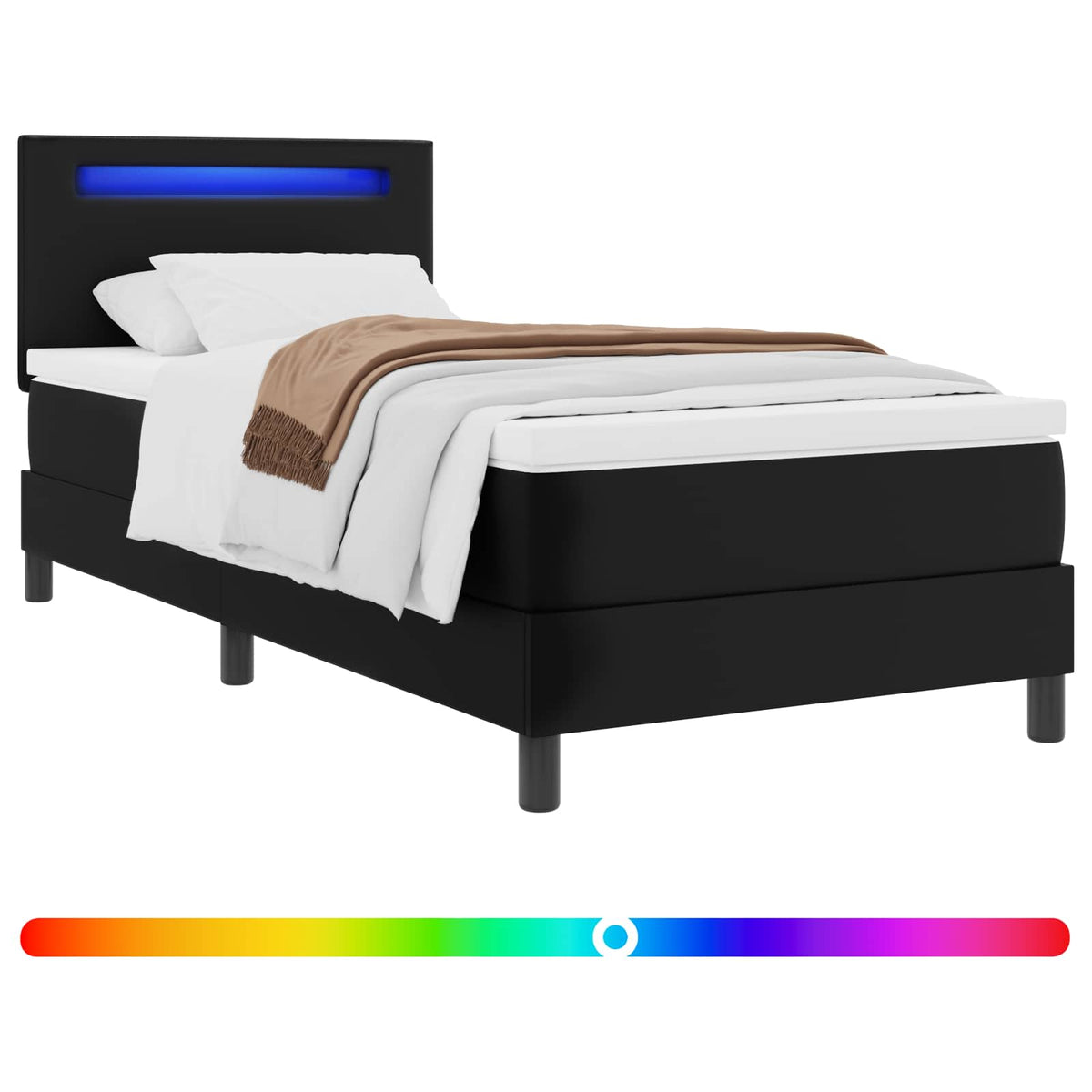 Box spring seng med hovedgærde Sort 100 x 200 cm Kunstlæder
