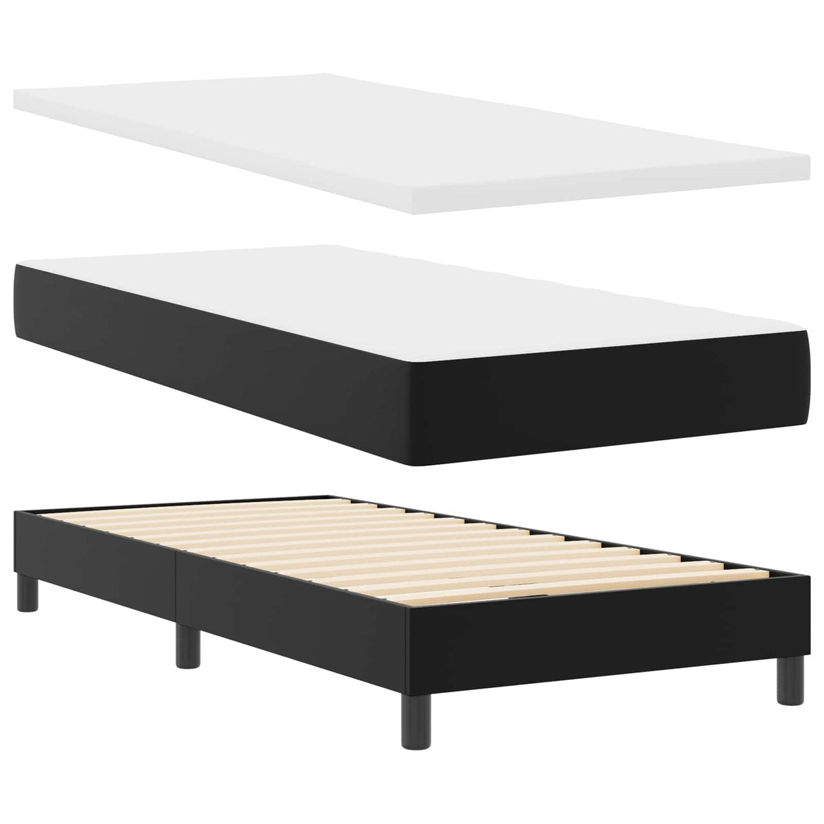 Box spring seng med hovedgærde Sort 100 x 200 cm Kunstlæder