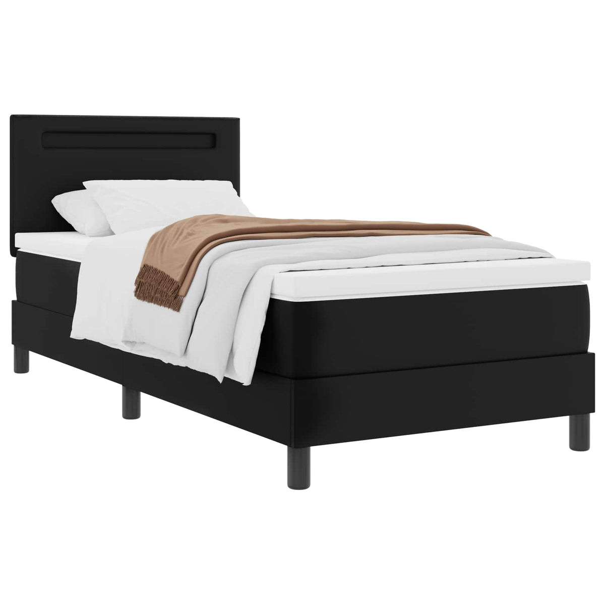 Box spring seng med hovedgærde Sort 100 x 200 cm Kunstlæder
