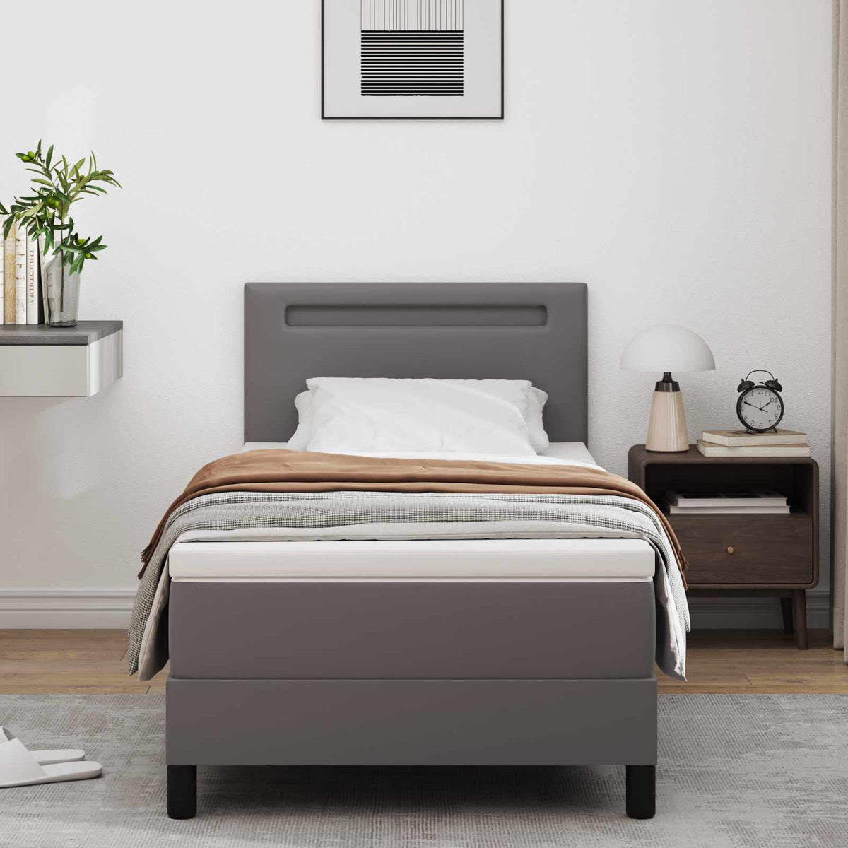Box spring seng med madras Grå 100 x 200 cm Kunstlæder