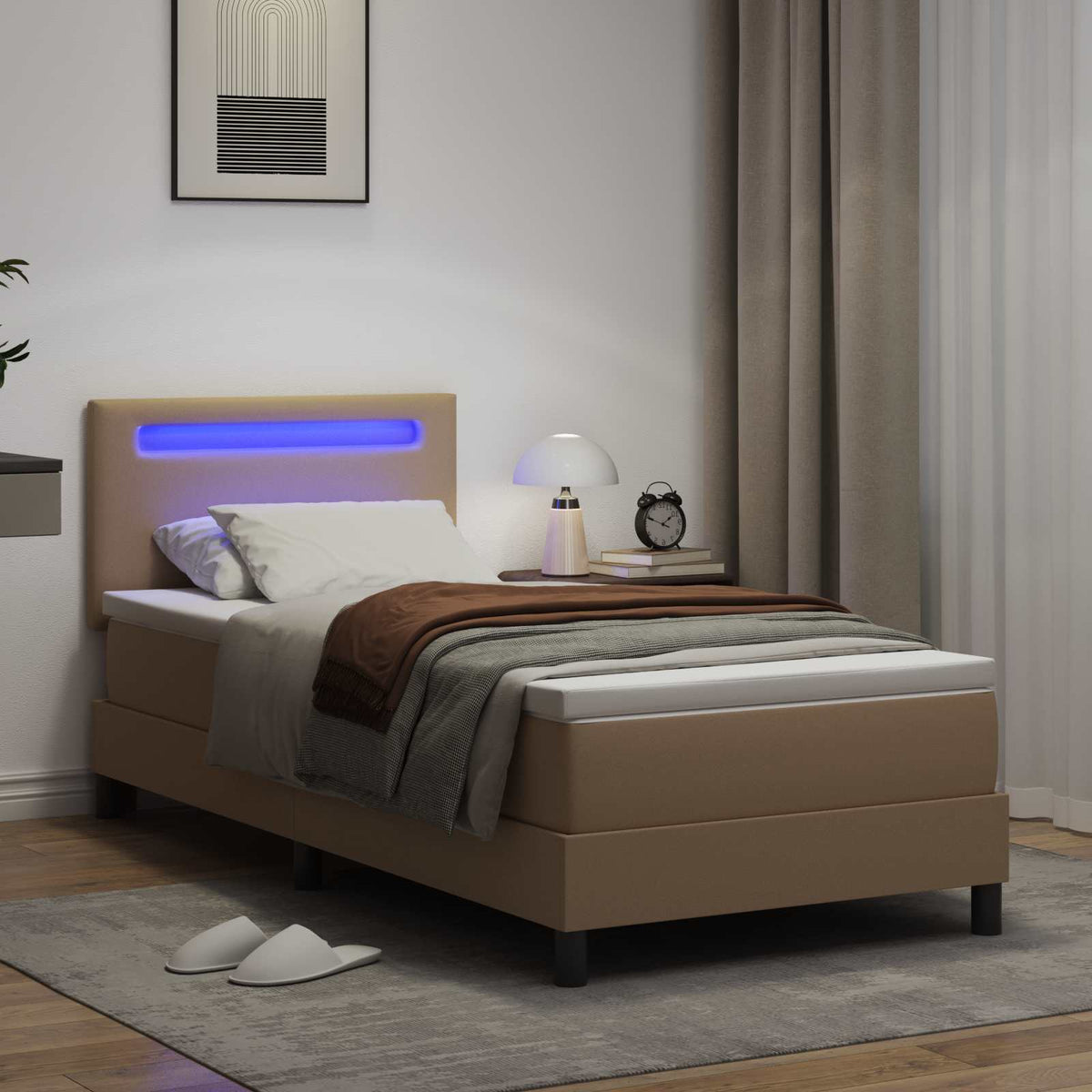 Box spring seng Cappuccino 100 x 200 cm Kunstlæder