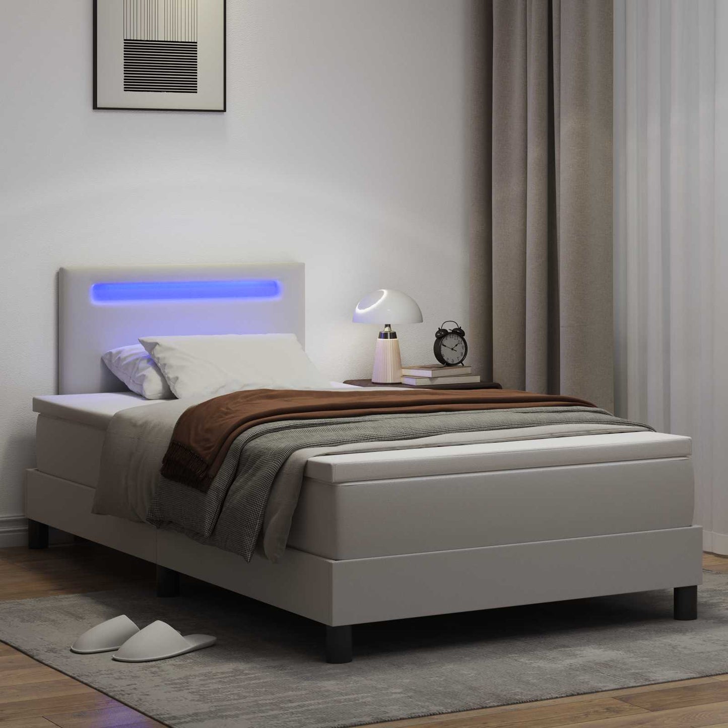 Box spring seng med hovedgærde Hvid 120 x 190 cm Kunstlæder