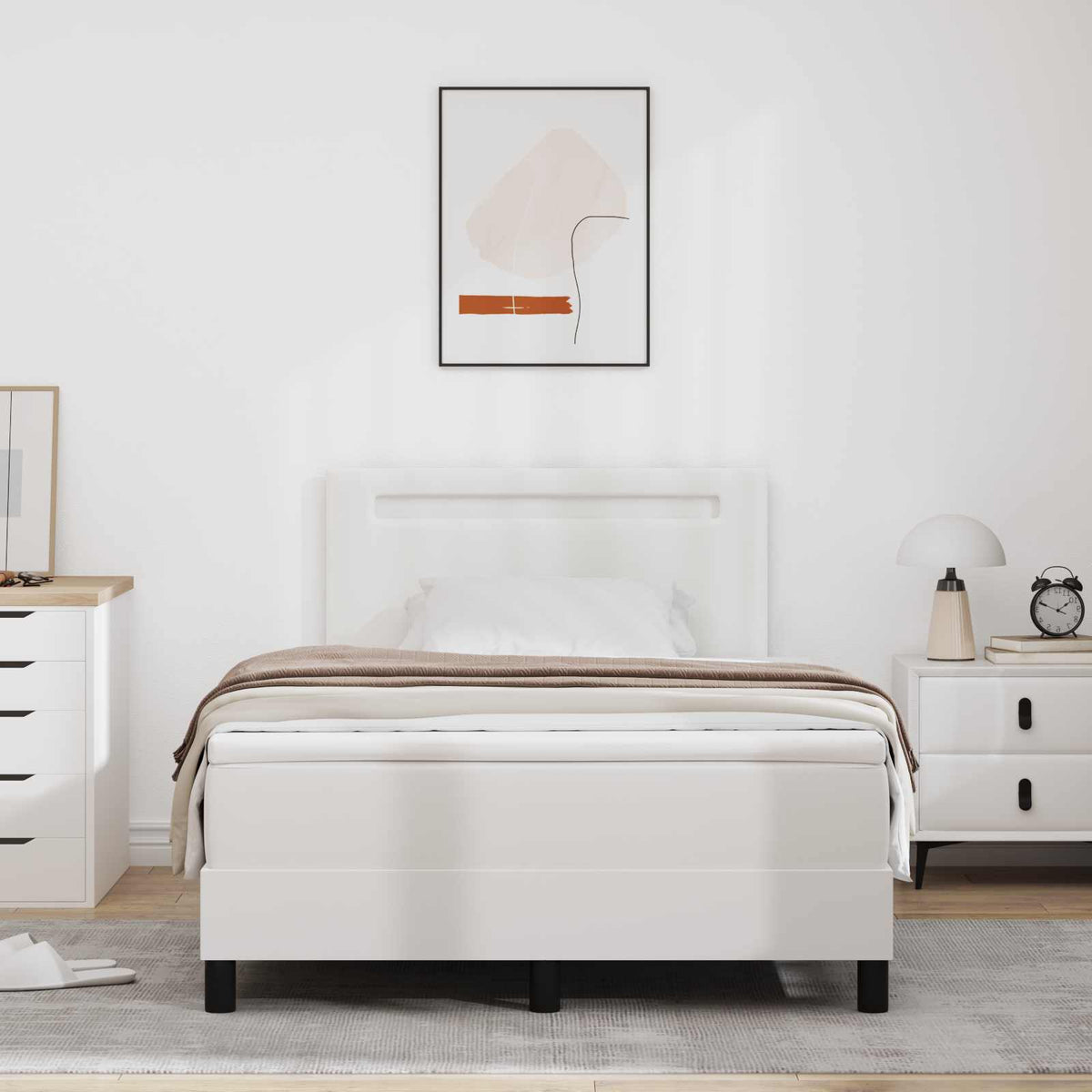 Box spring seng med hovedgærde Hvid 120 x 200 cm Kunstlæder