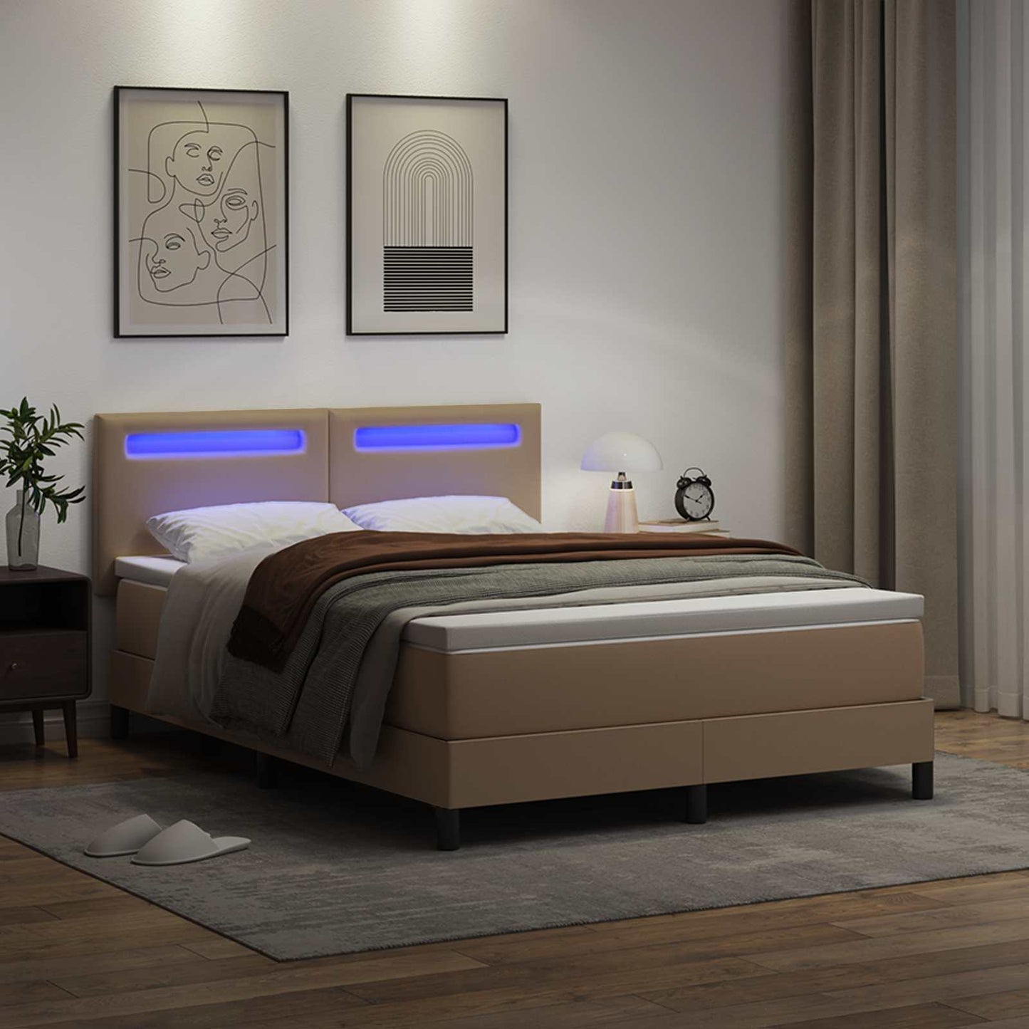 Box spring seng med madras Cappuccino 140 x 190 cm Kunstlæder