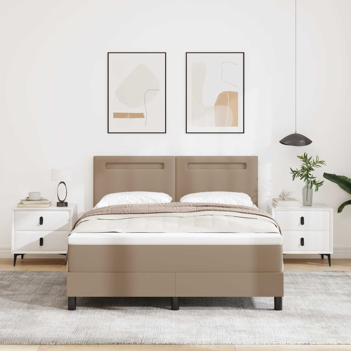 Box spring seng med madras Cappuccino 140 x 200 cm Kunstlæder