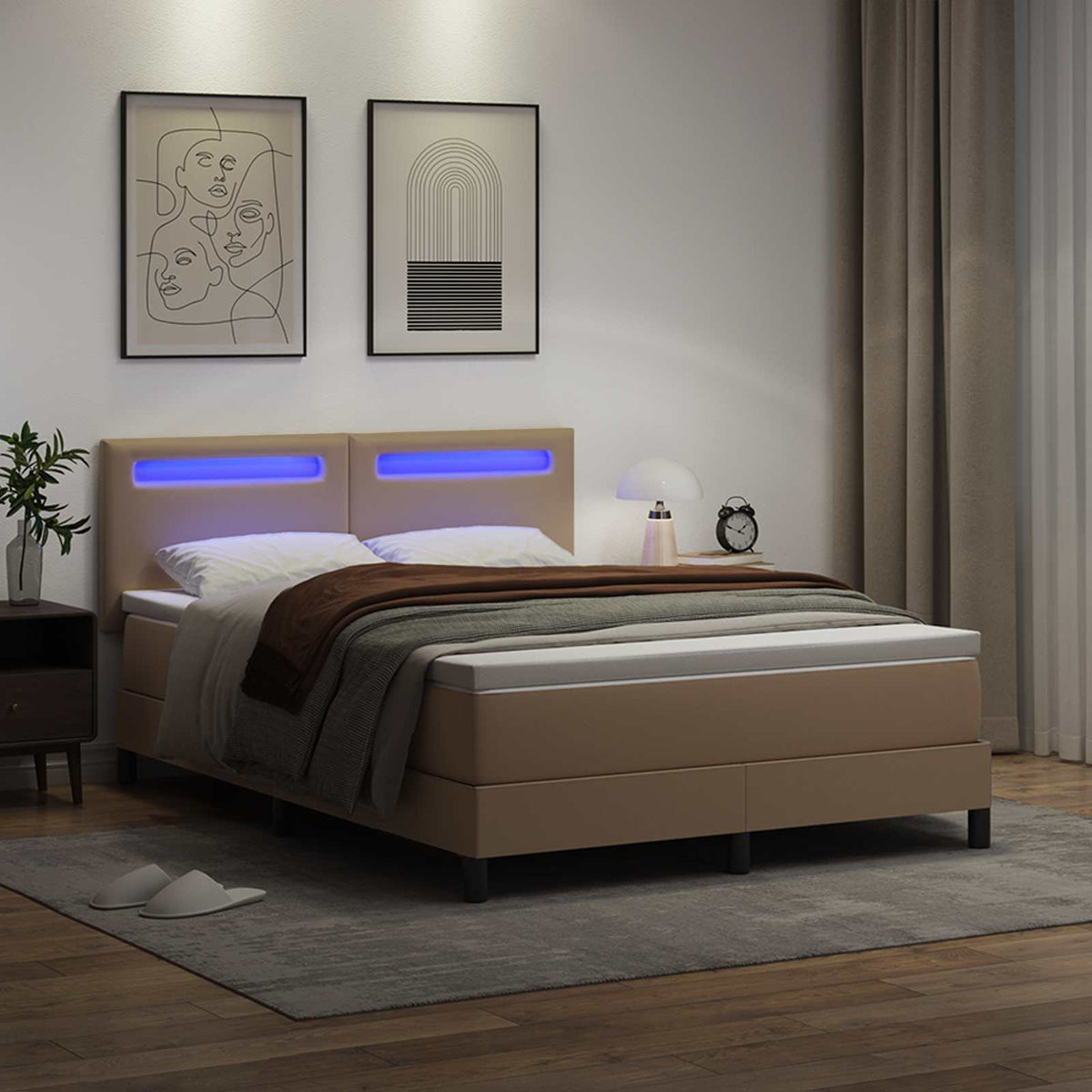 Box spring seng med madras Cappuccino 160 x 200 cm Kunstlæder