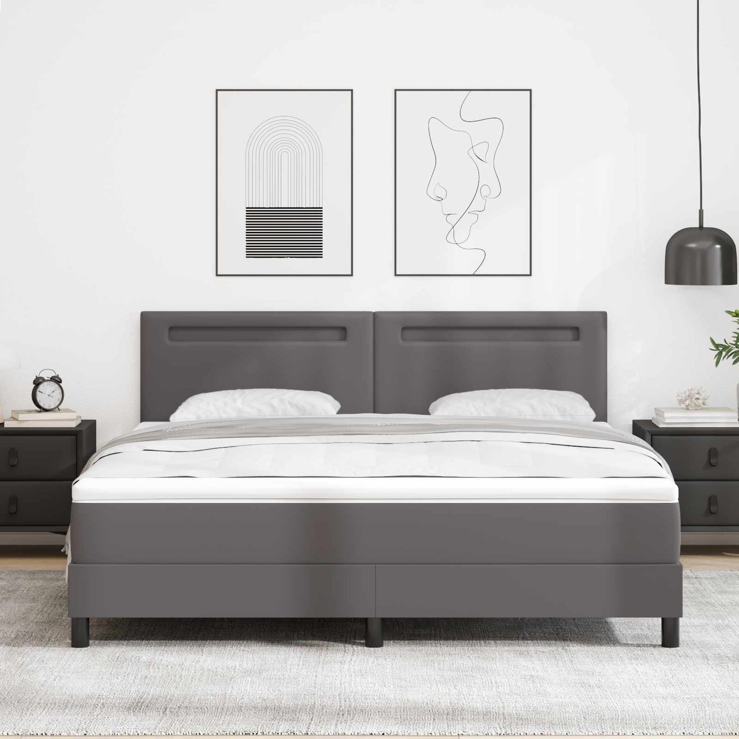 Box spring seng med madras Grå 180 x 200 cm Kunstlæder