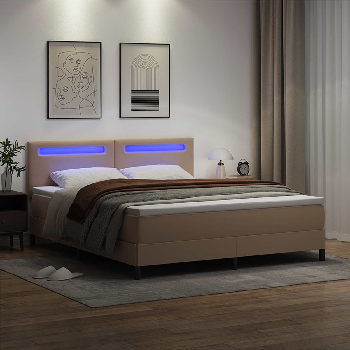 Box spring seng med madras Cappuccino 180 x 200 cm Kunstlæder