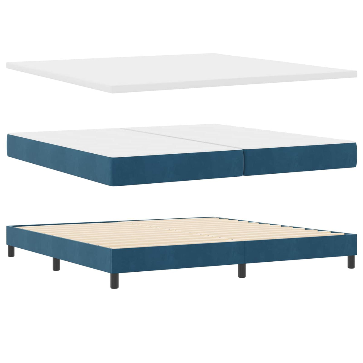 Box spring seng med madras Mørk blå 200 x 200 cm Fløjl