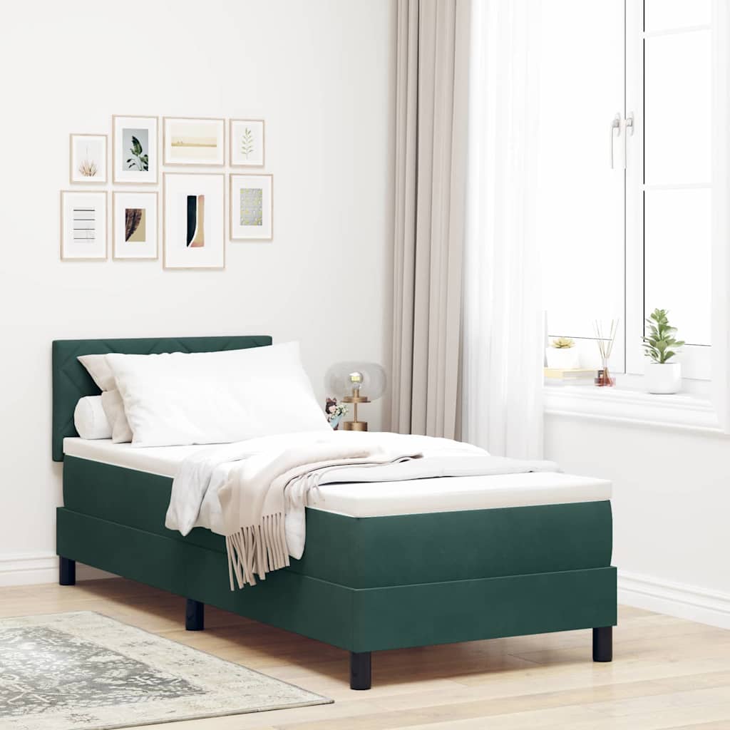 Box spring seng med hovedgærde Mørkegrøn 80 x 200 cm Fløjl