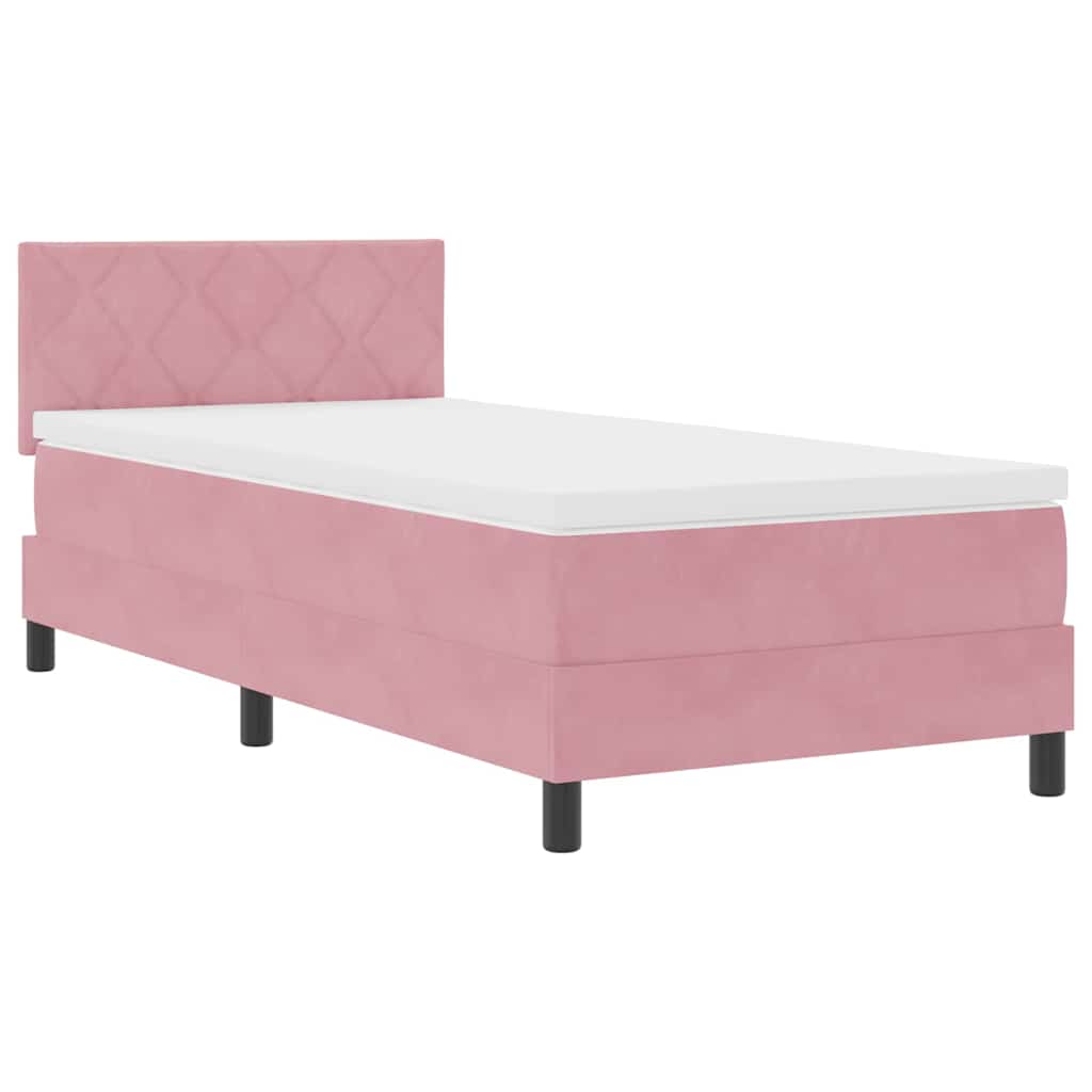 Box spring seng med hovedgærde Lyserød 90 x 190 cm Fløjl
