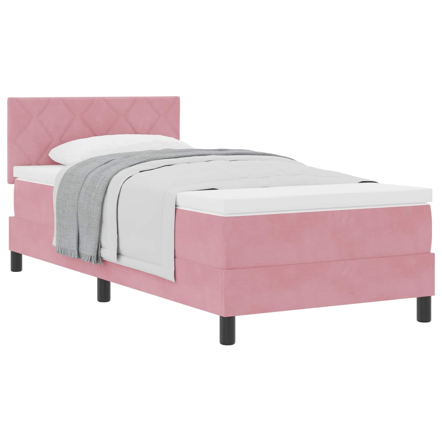 Box spring seng med hovedgærde Lyserød 100 x 200 cm Fløjl