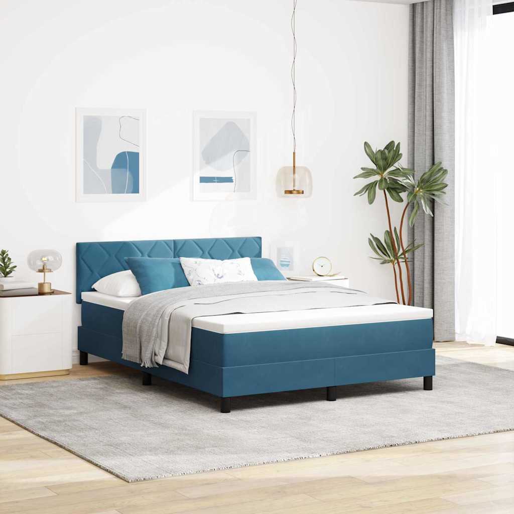Box spring seng med hovedgærde Mørk blå 140 x 190 cm Fløjl
