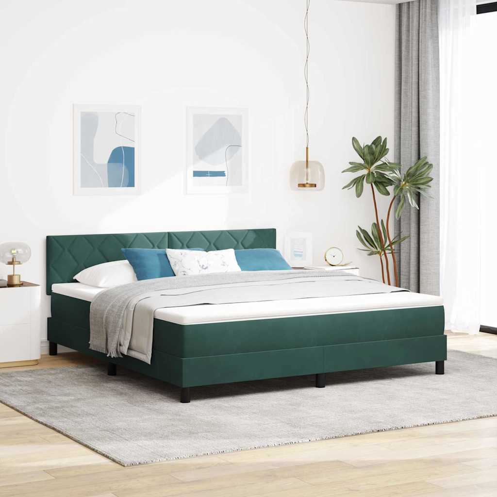 Box spring seng med hovedgærde Mørkegrøn 180 x 200 cm Fløjl