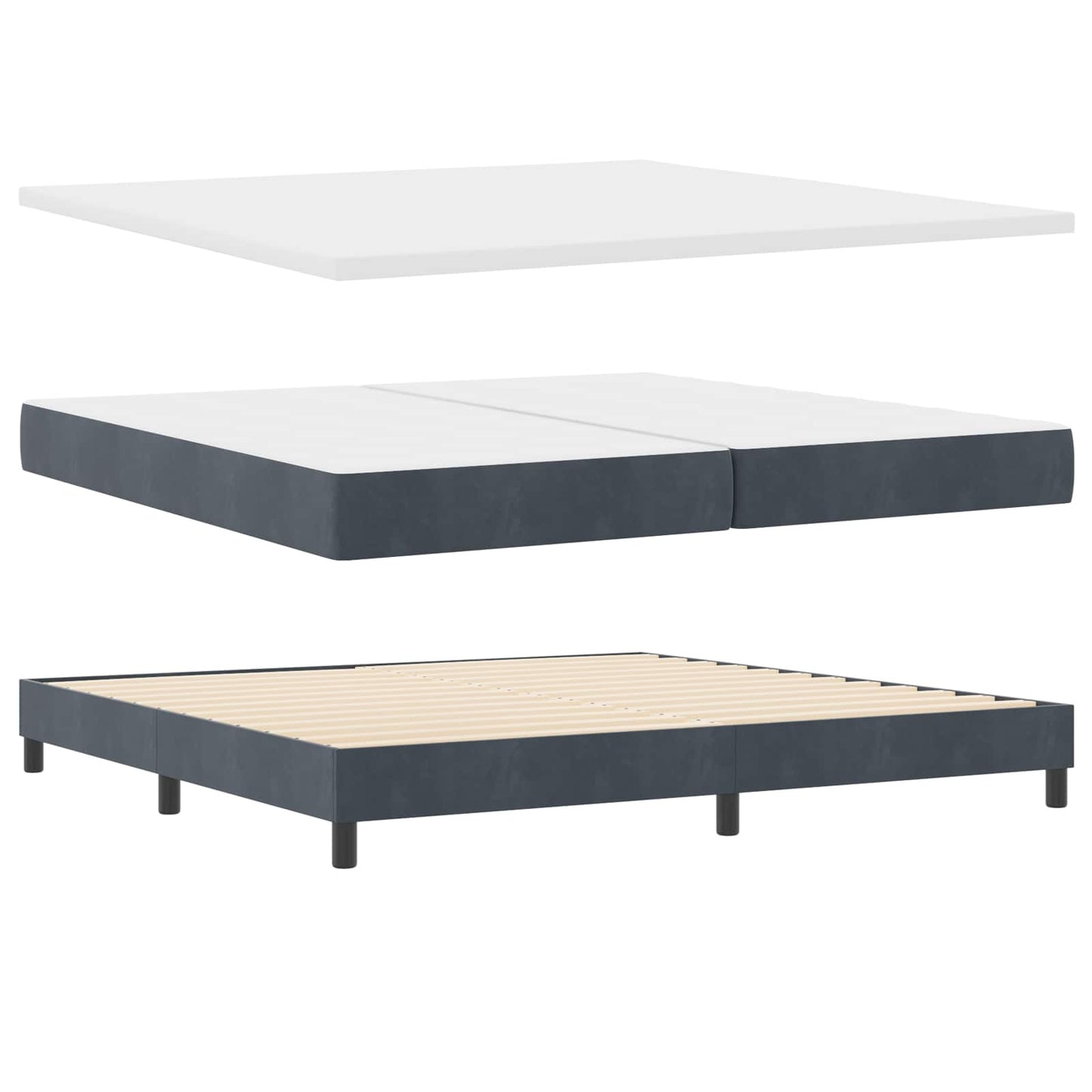 Box spring seng med hovedgærde Mørkegrå 200 x 200 cm Fløjl