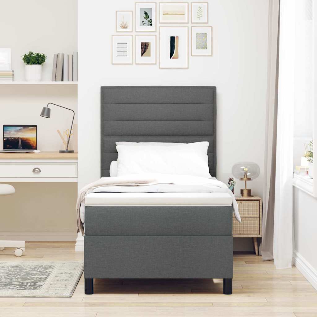 Box spring seng med madras Mørkegrå 90 x 200 cm Stof