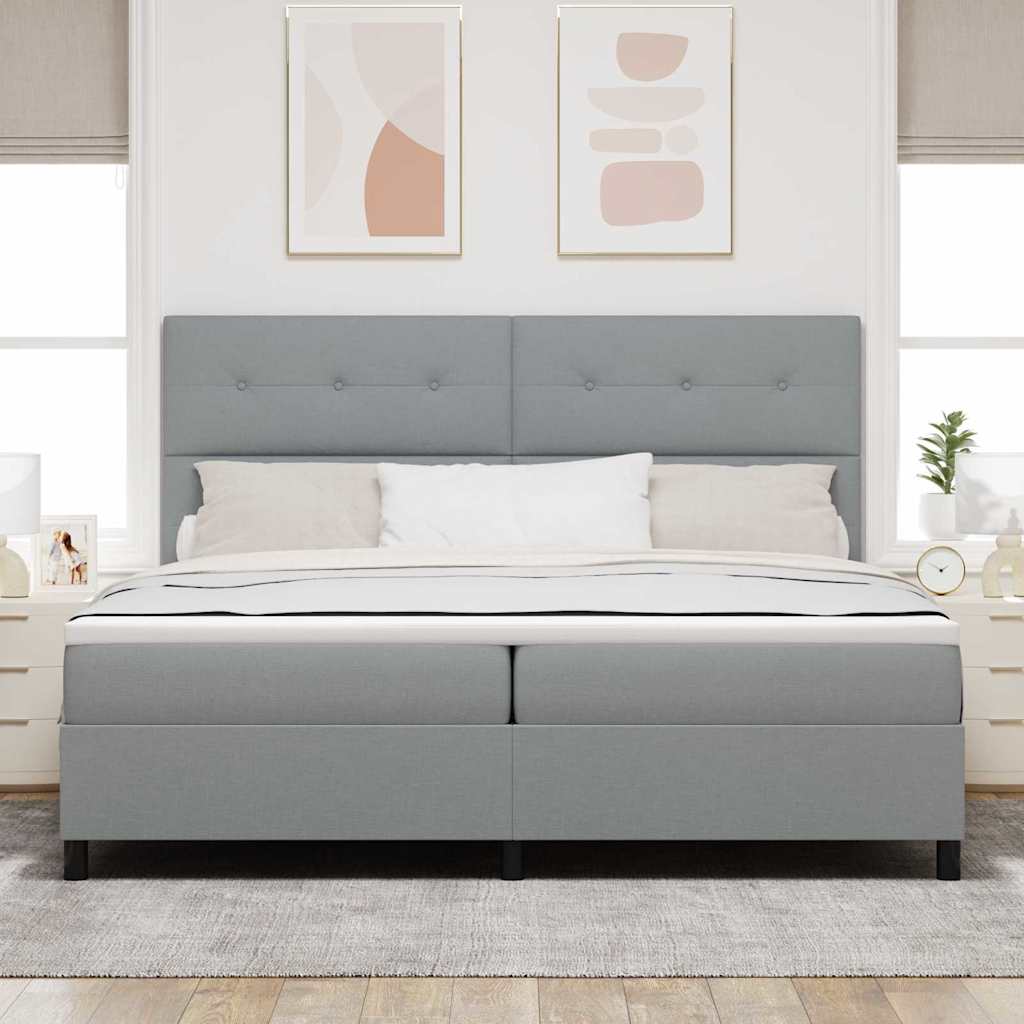 Box spring seng med hovedgærde Lysegrå 200 x 200 cm Stof
